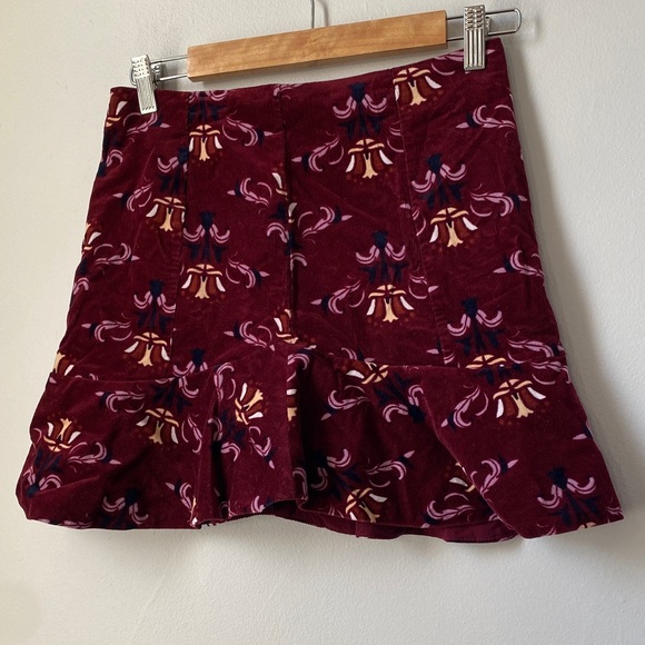 Free People Dresses & Skirts - Free People Corduroy Burgundy Floral Mini Skirt